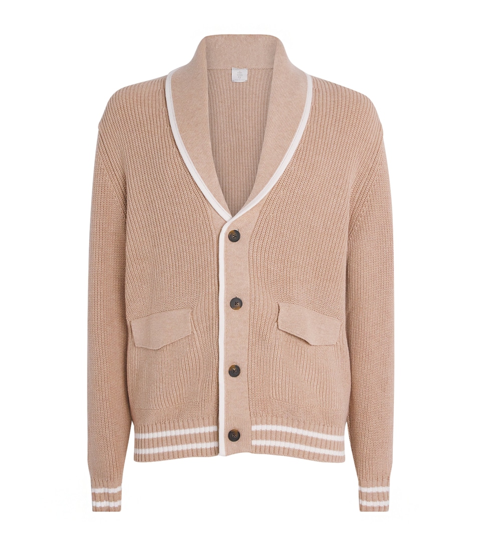 Eleventy Mens Cotton Shawl Cardigan Sabbia E Bianco