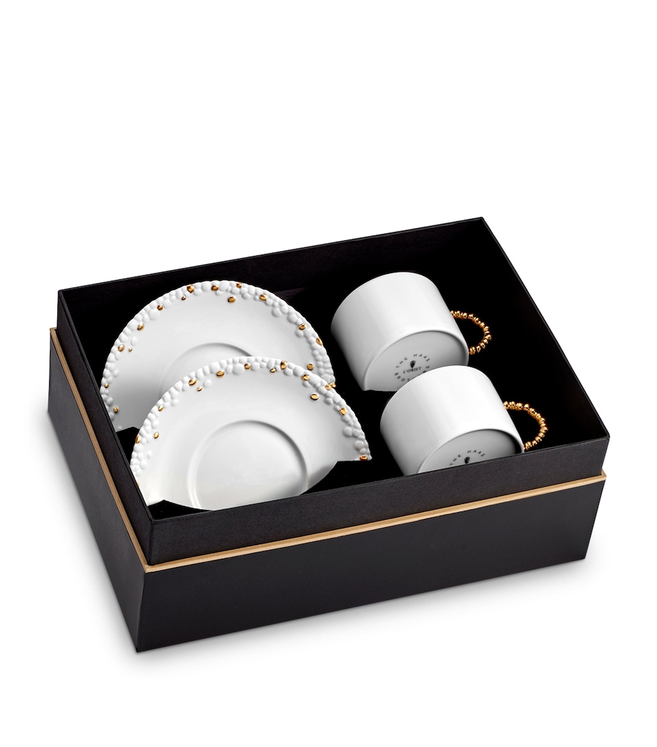 L'Objet Set of 2 Haas Mojave Teacups and Saucers Gold