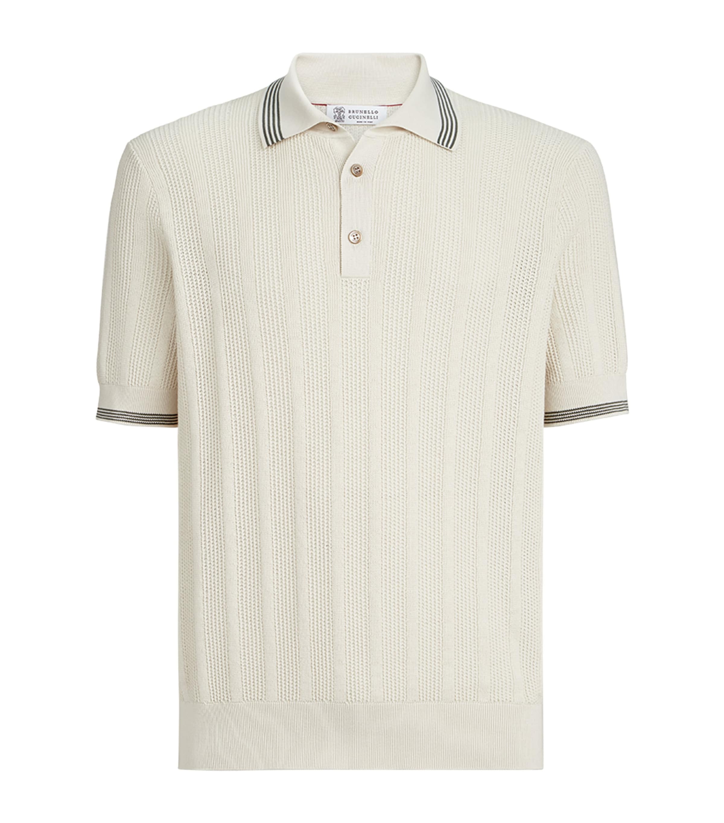 Brunello Cucinelli Mens Cotton Rib-Knit Polo Shirt