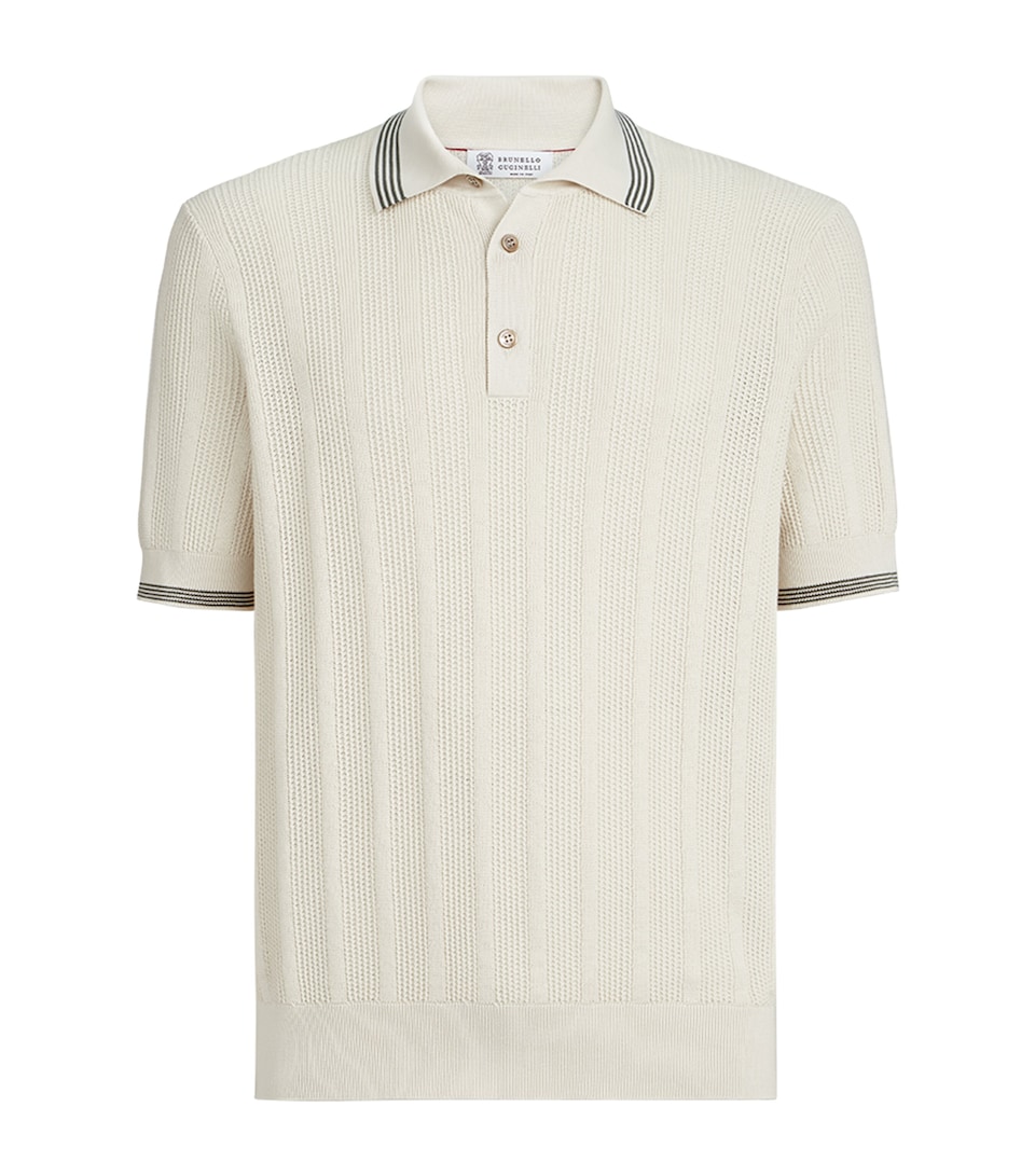 Brunello Cucinelli Mens Cotton Rib-Knit Polo Shirt