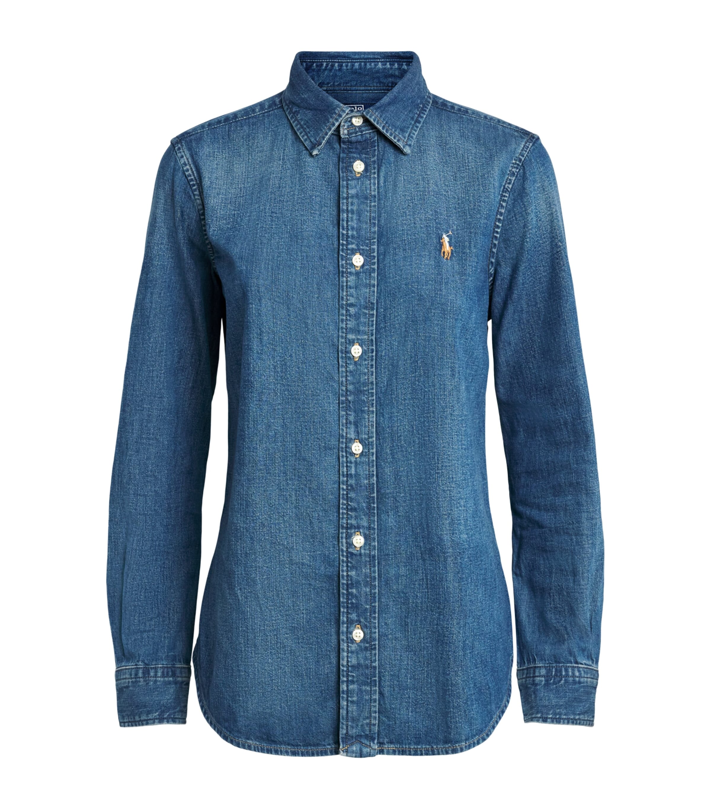 Polo Ralph Lauren Womens Denim Embroidered Polo Pony Shirt Merced Wash