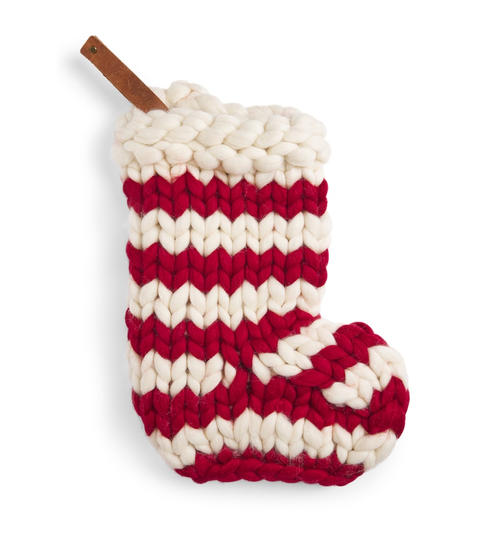Lauren Aston Merino Wool Knitted Stocking Ntrl Wht & Ruby Rd