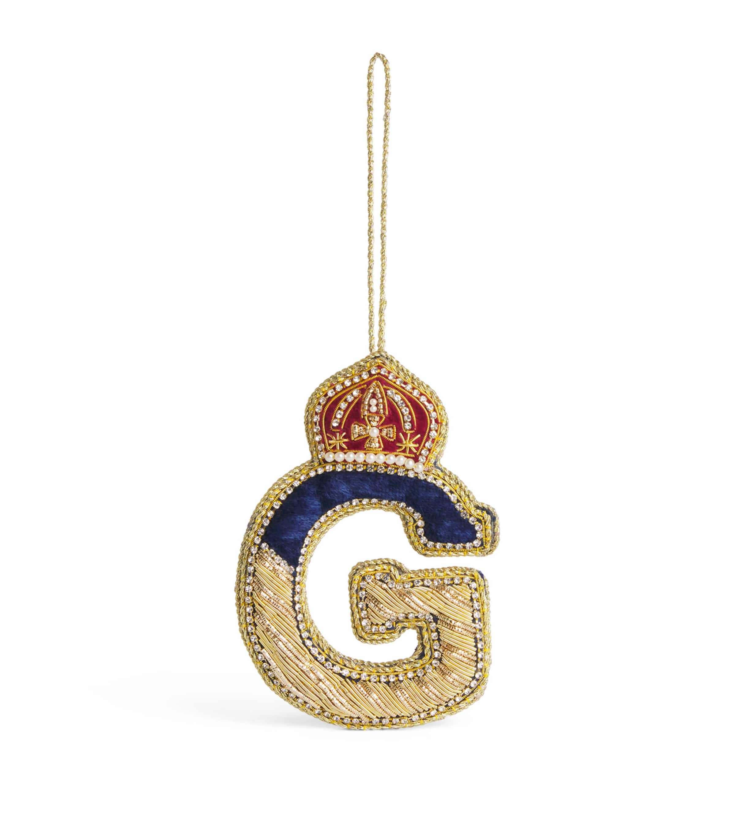 Tinker Tailor Velvet Crystal Letter G Tree Decoration Navy, Gold & Wine