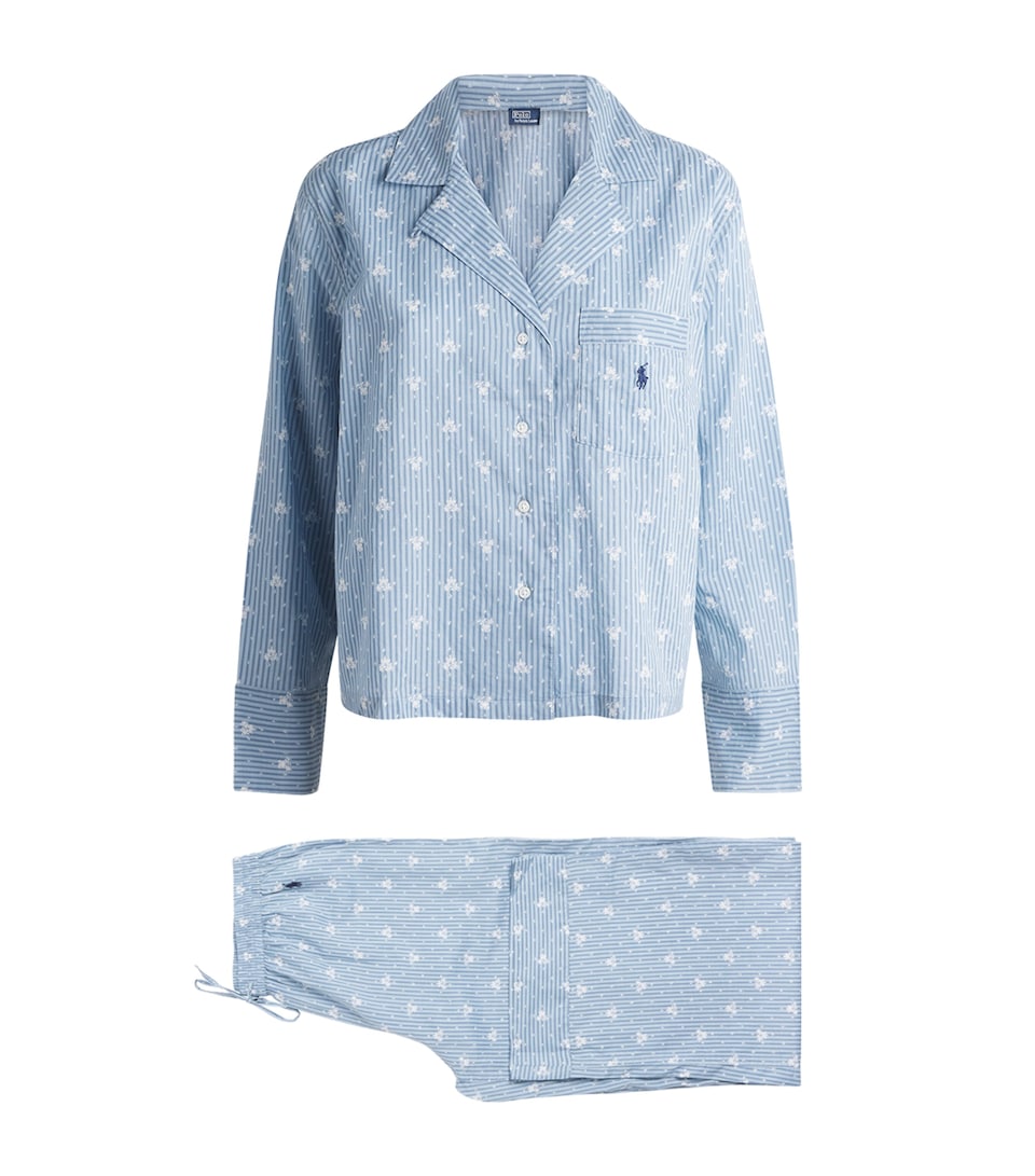 Polo Ralph Lauren Womens Cotton Floral Stripe Pyjama Set Vintage Flral Stripe