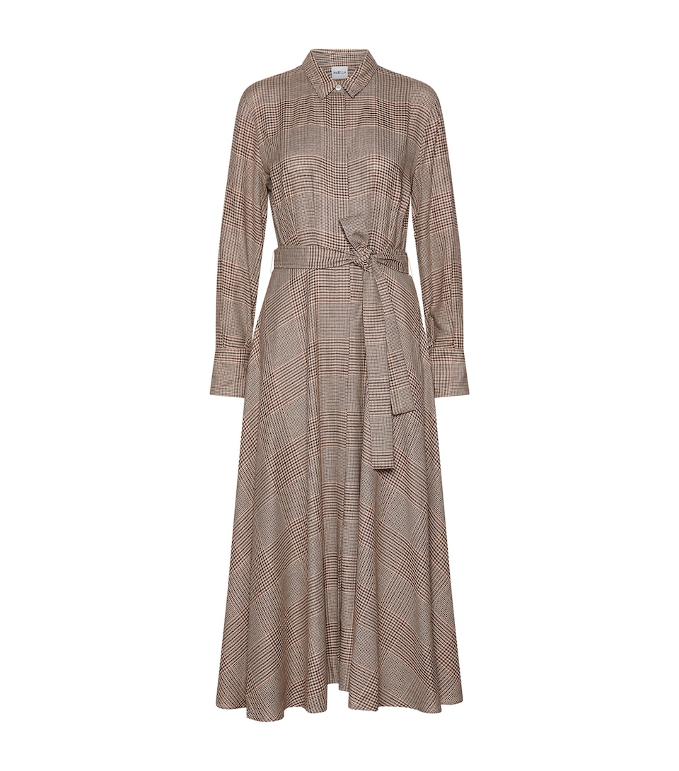 Marella Womens Check Maxi Shirt Dress Camel