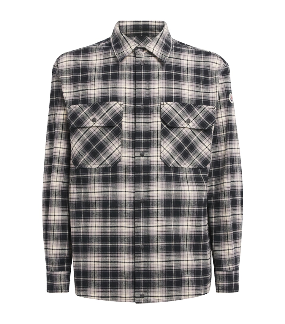 Moncler Mens Cotton Check Zip-Up Shirt