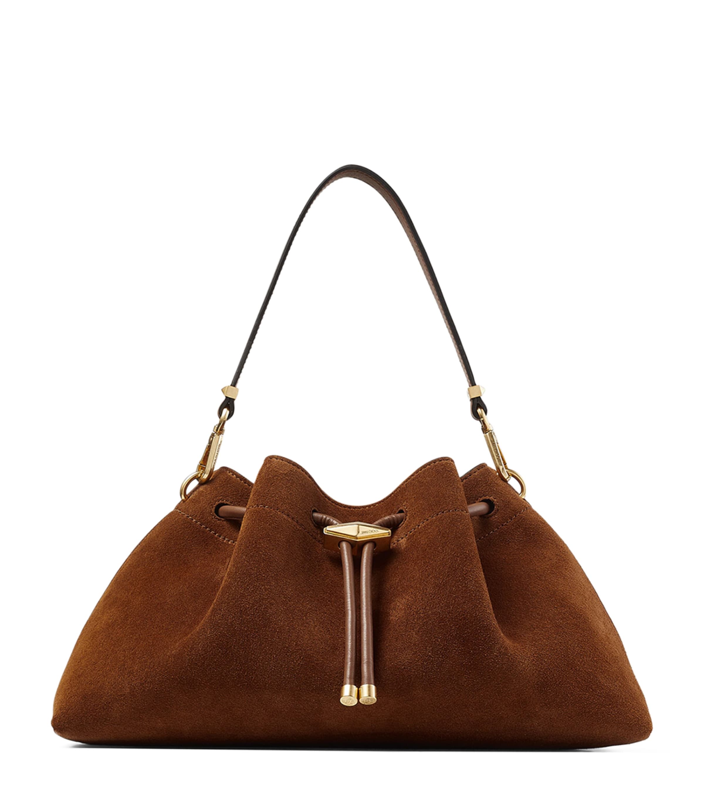 Jimmy Choo Medium Cinch Suede Shoulder Bag Tan/gold