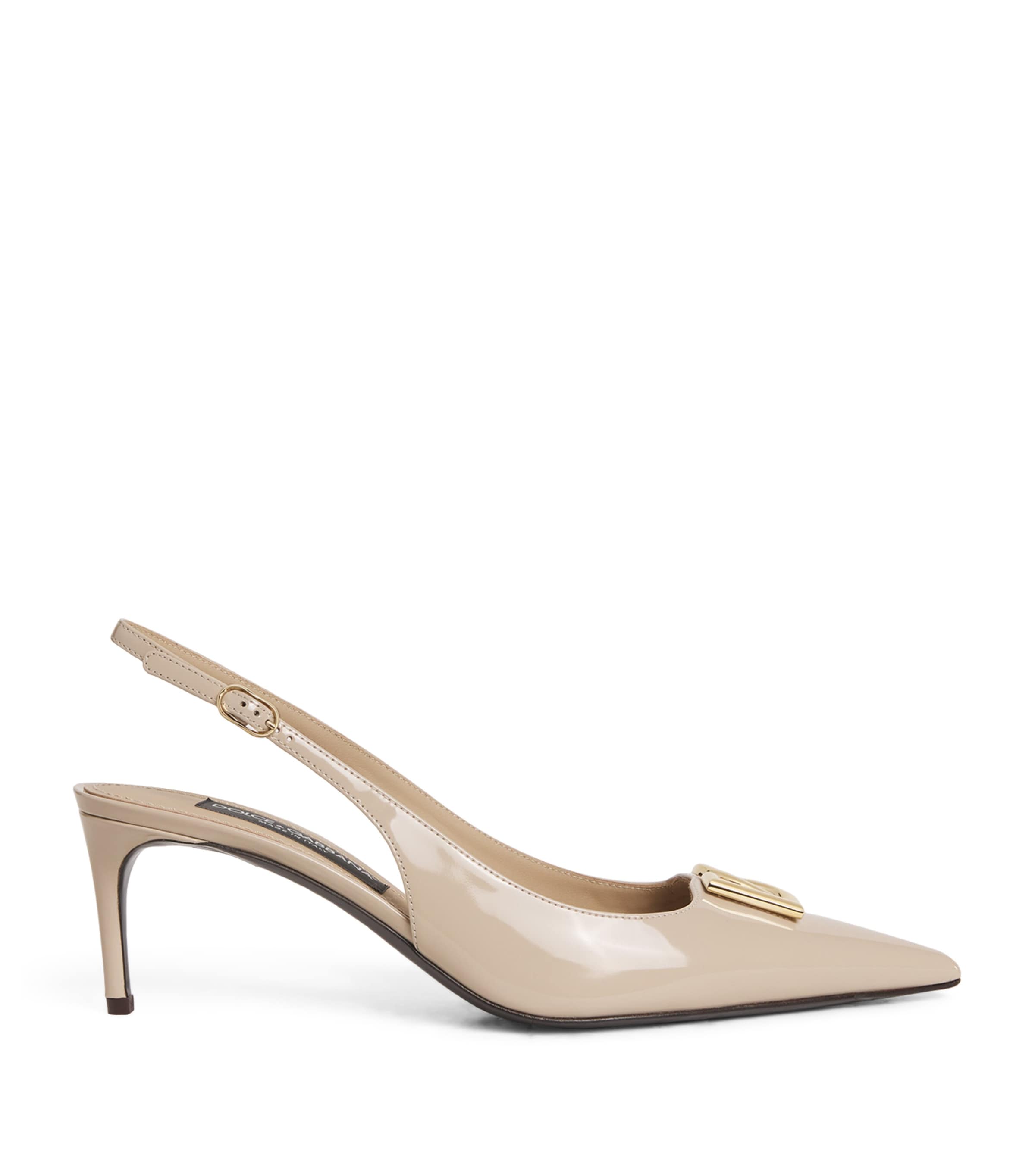 Dolce&Gabbana Patent Leather Logo Slingback Pumps 60 Cappuccino