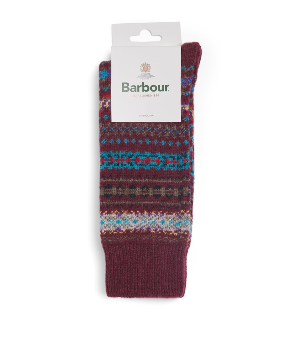 Barbour Mens Wool-Blend Fair Isle Boyd Socks Burgundy