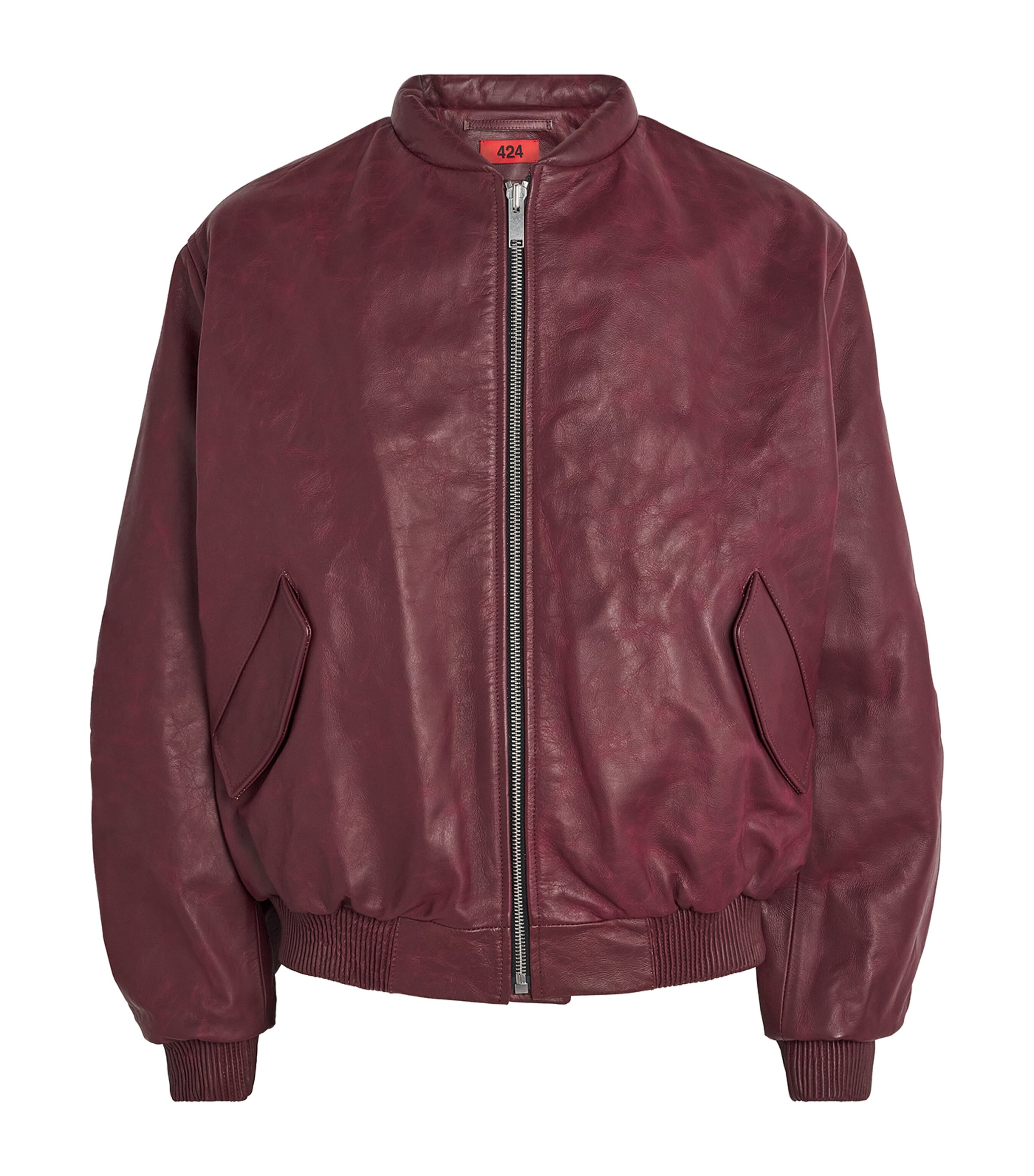 424 Mens Leather Bomber Jacket Pigeon Bld