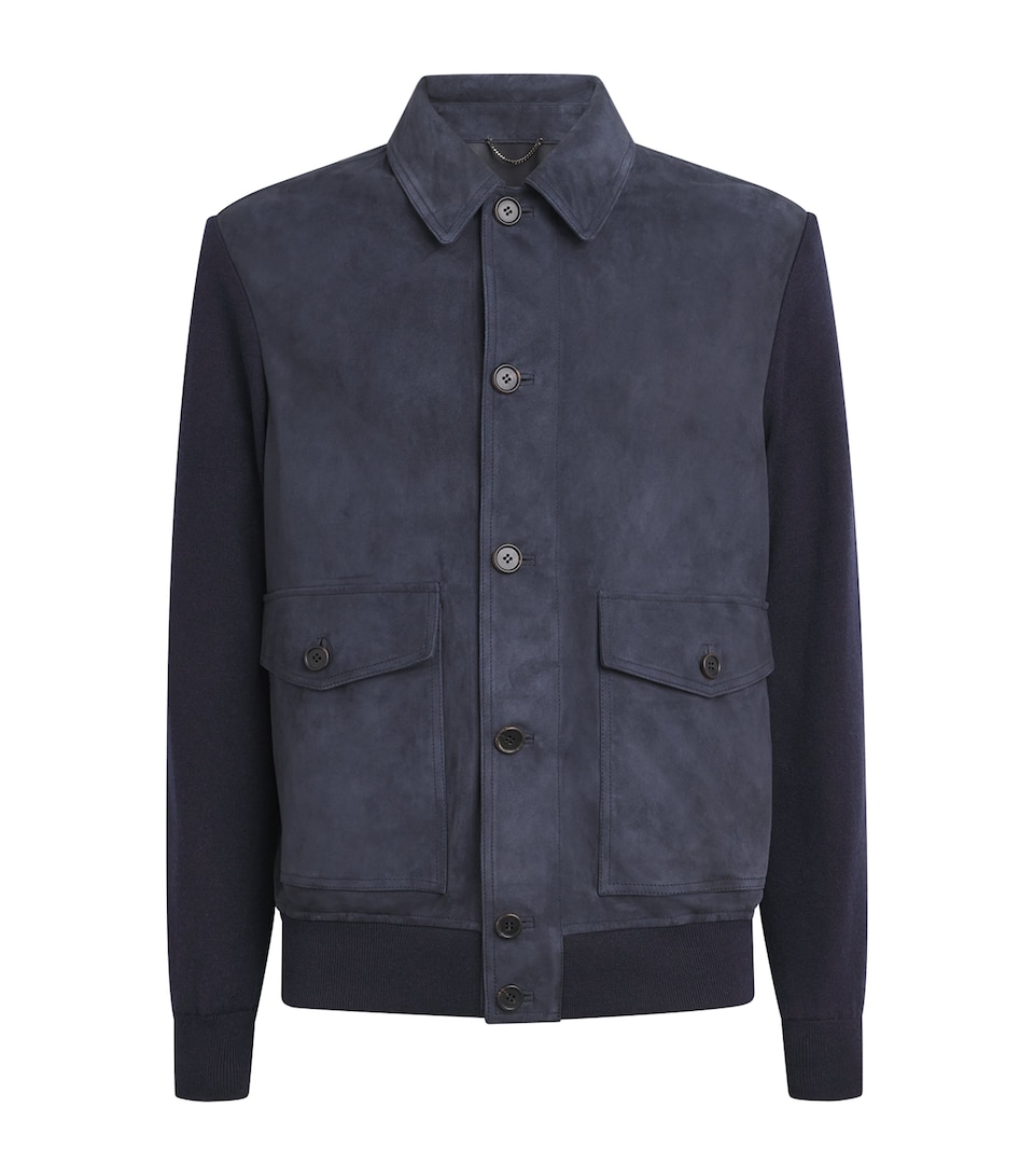 Fioroni Cashmere Mens Suede Bomber Jacket Navy