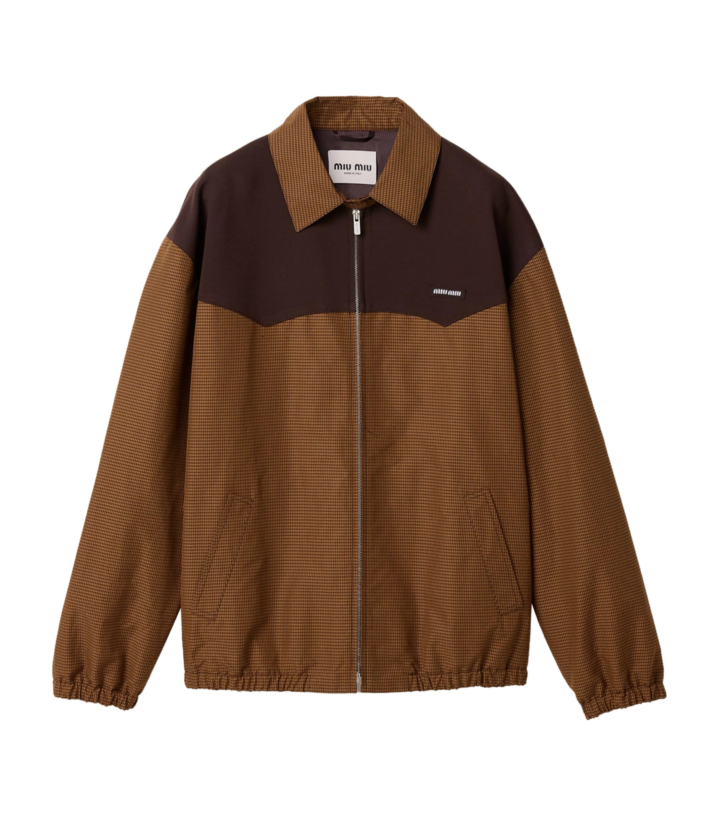 Miu Miu Womens Cotton Gingham Print Blouson Jacket Brown