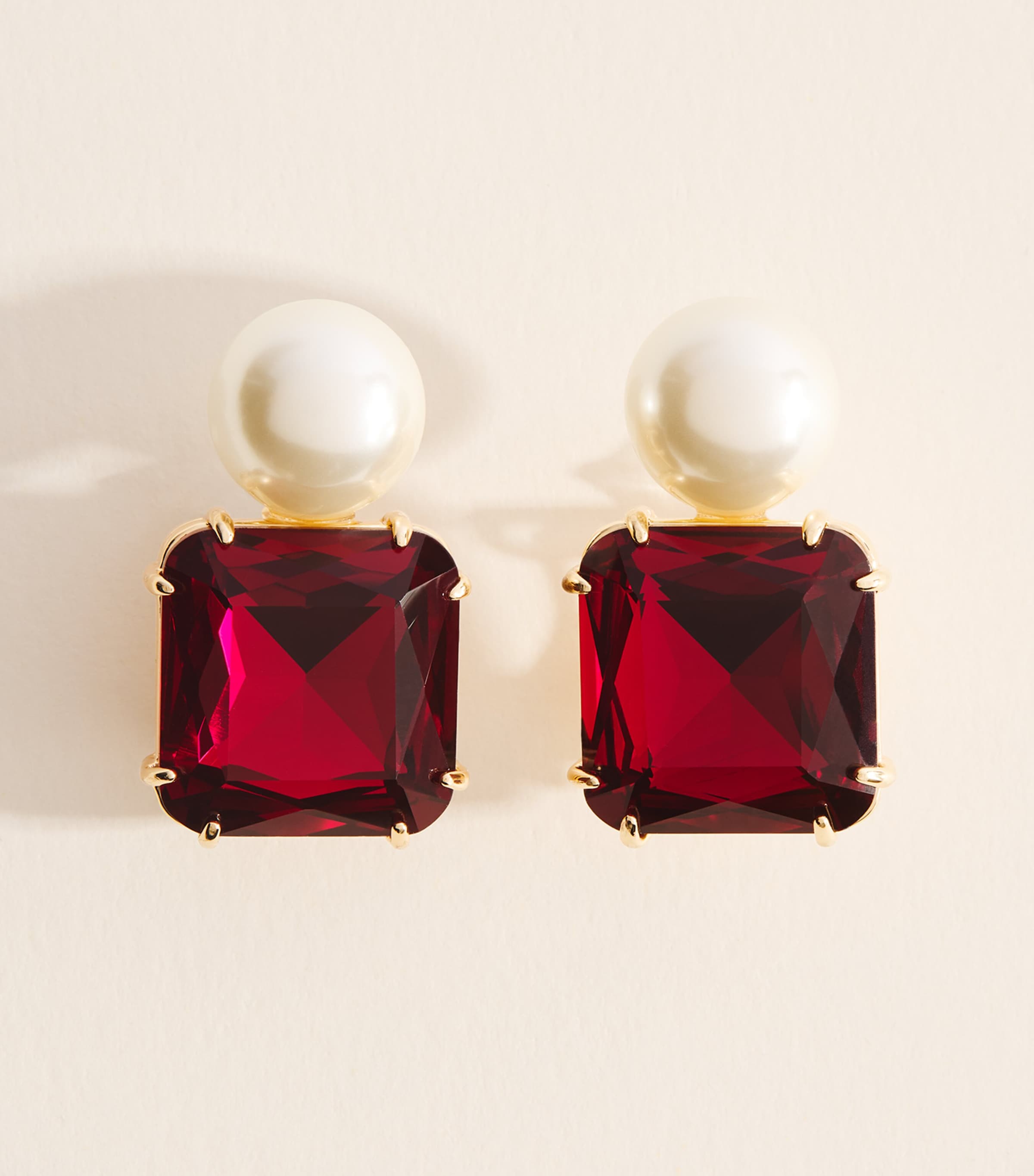 Carolina Herrera Faux Pearl and Crystal Clip-On Earrings Cranberry