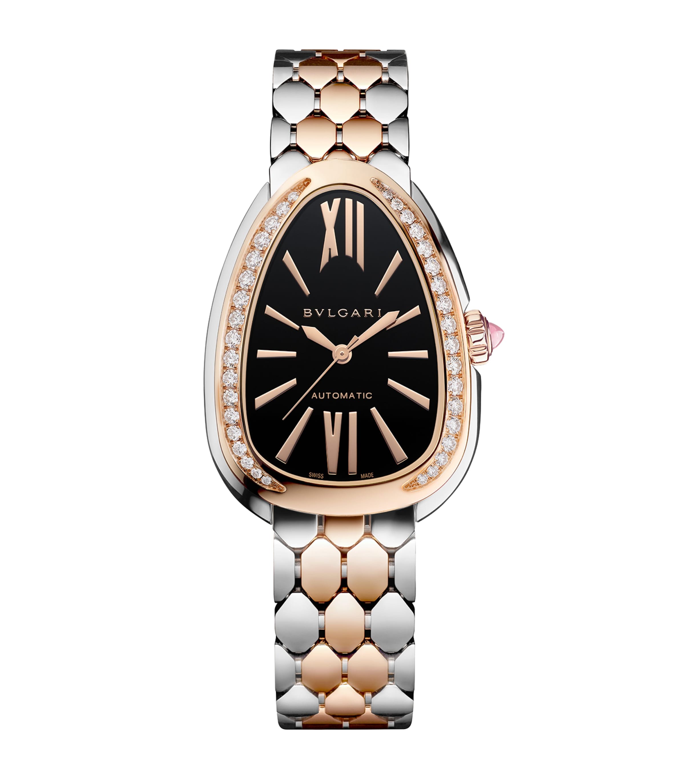 Bvlgari Rose Gold, Stainless Steel and Diamond Serpenti Seduttori Watch 34mm Black