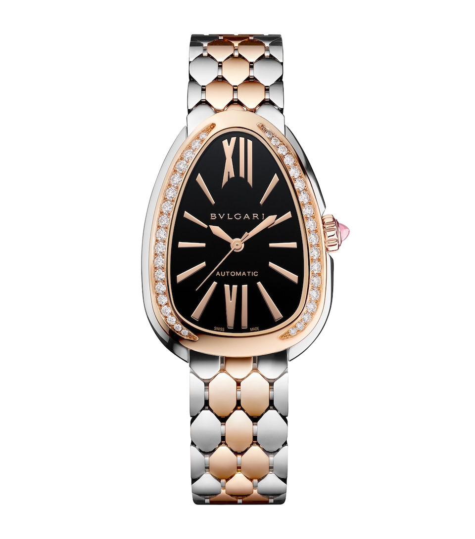 Bvlgari Rose Gold, Stainless Steel and Diamond Serpenti Seduttori Watch 34mm Black
