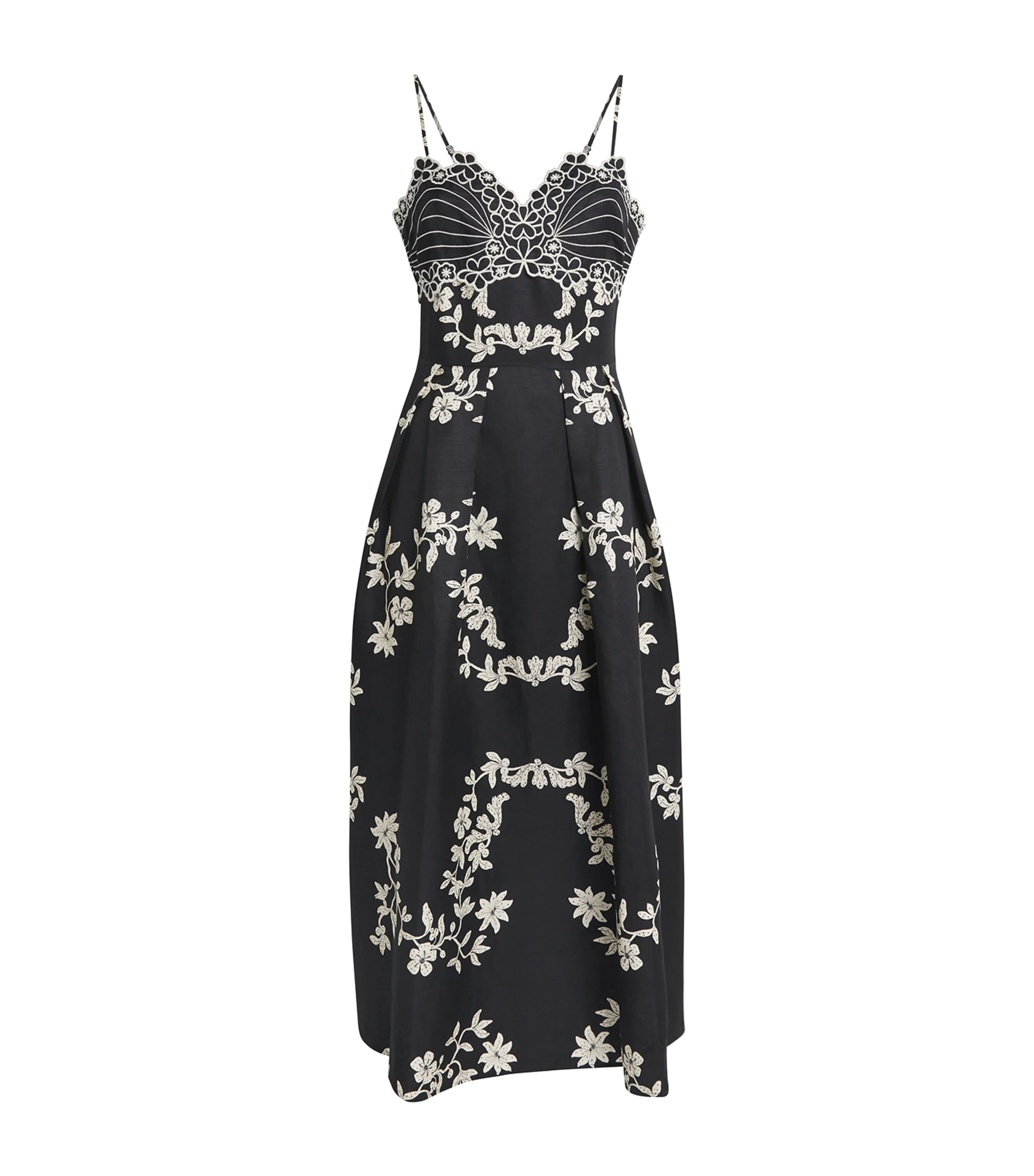 Claudie Pierlot Womens Embroidered Floral Midi Dress Dark Print
