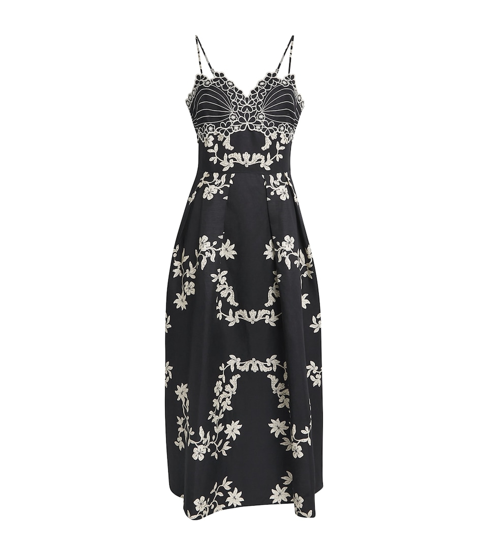 Claudie Pierlot Womens Embroidered Floral Midi Dress Dark Print