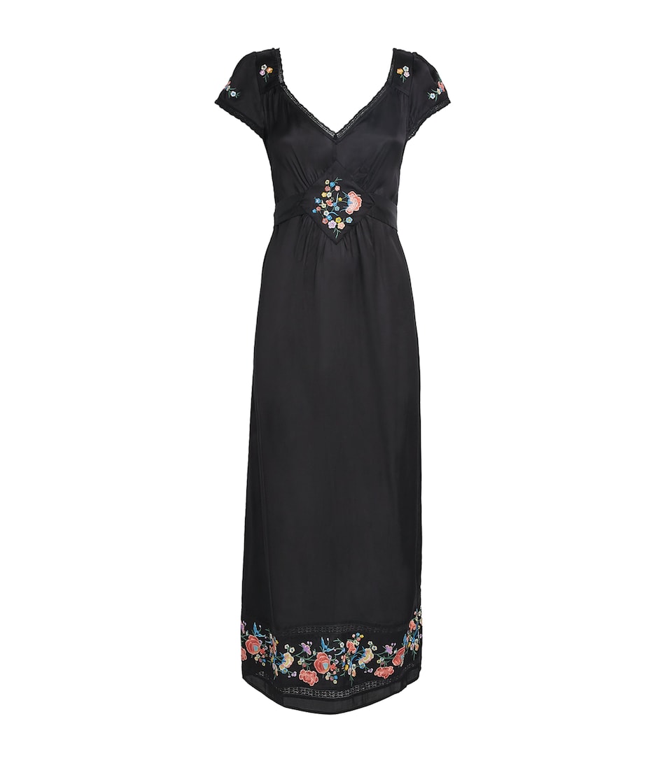 Satin Embroidered Carey Midi Dress