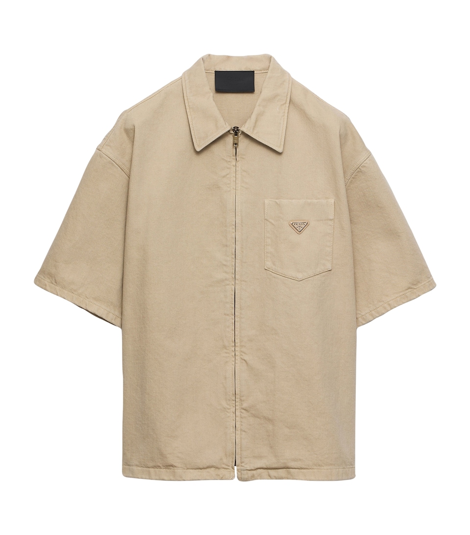 Prada Mens Cotton Triangle Shirt Neutral