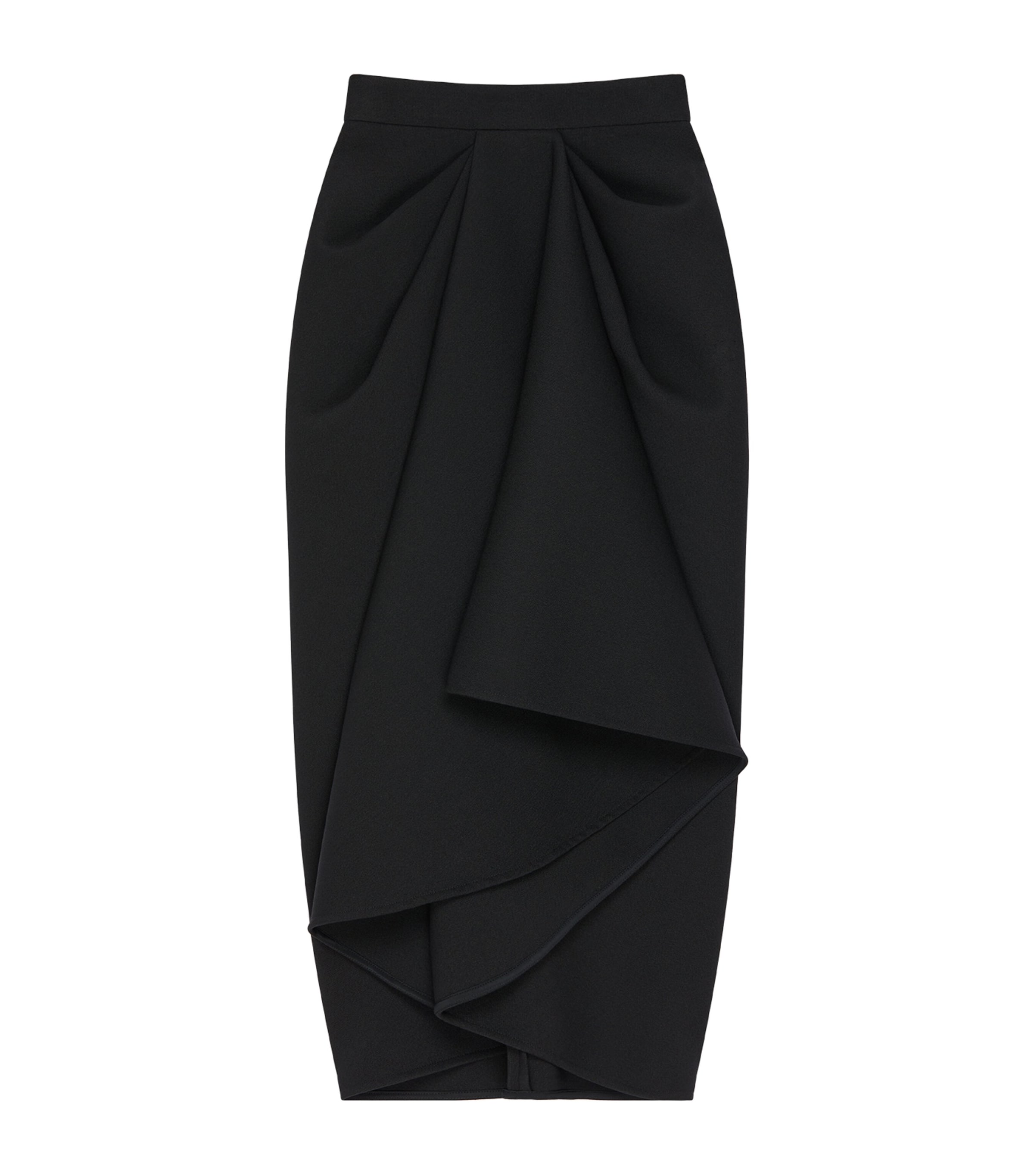 Wool-Blend Draped Midi Skirt
