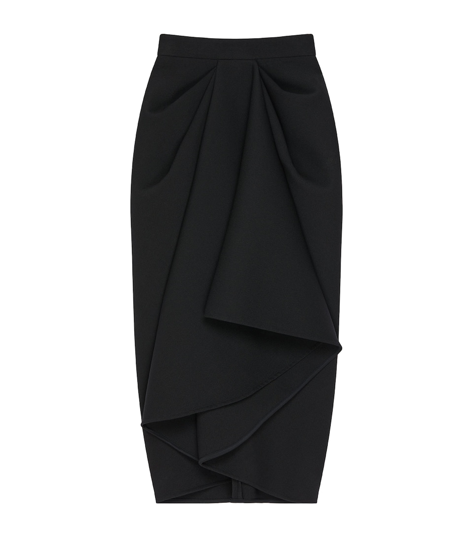 Wool-Blend Draped Midi Skirt