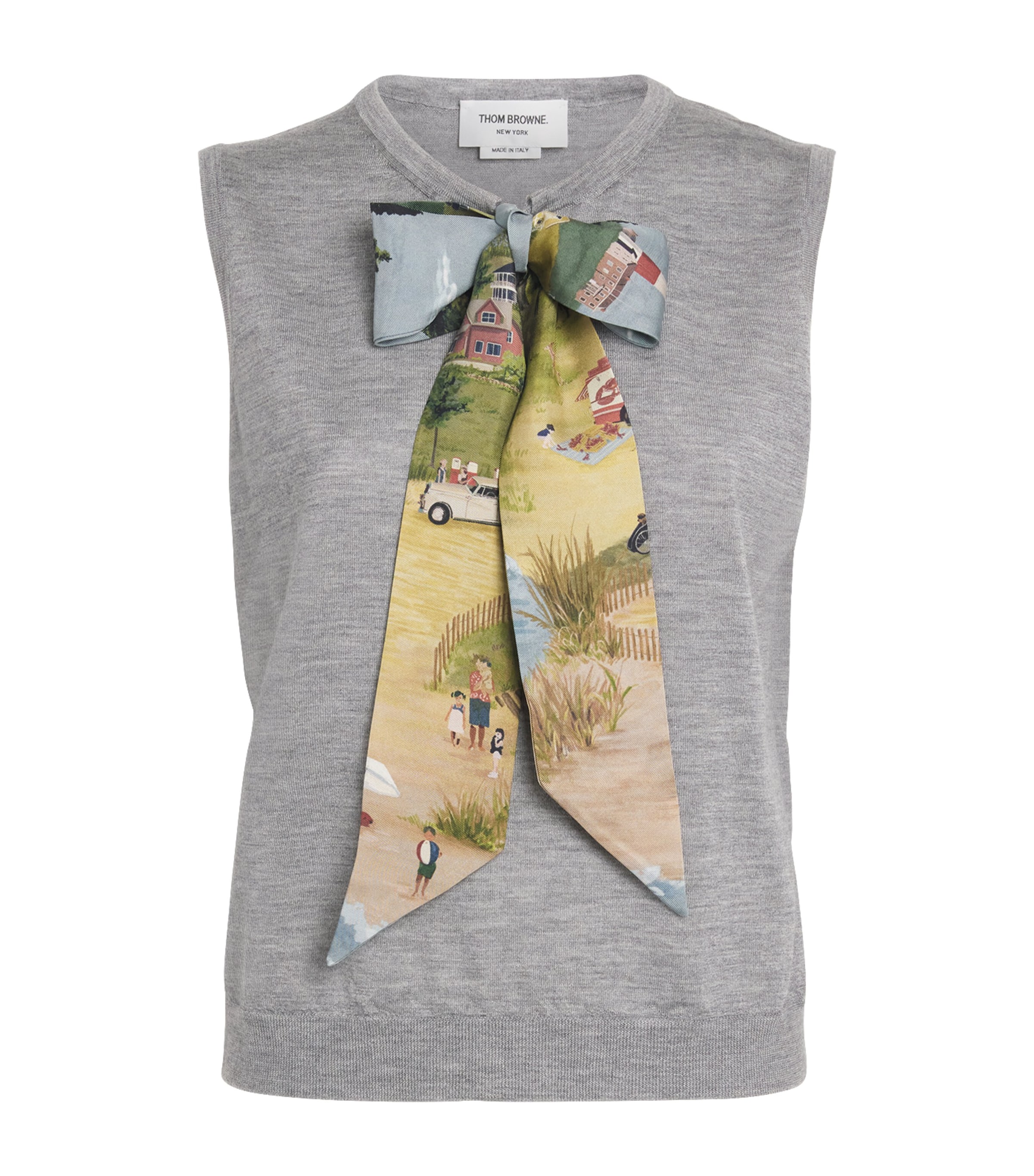 Thom Browne Womens Cashmere-Silk-Blend Nantucket Sweater Vest Lt Grey