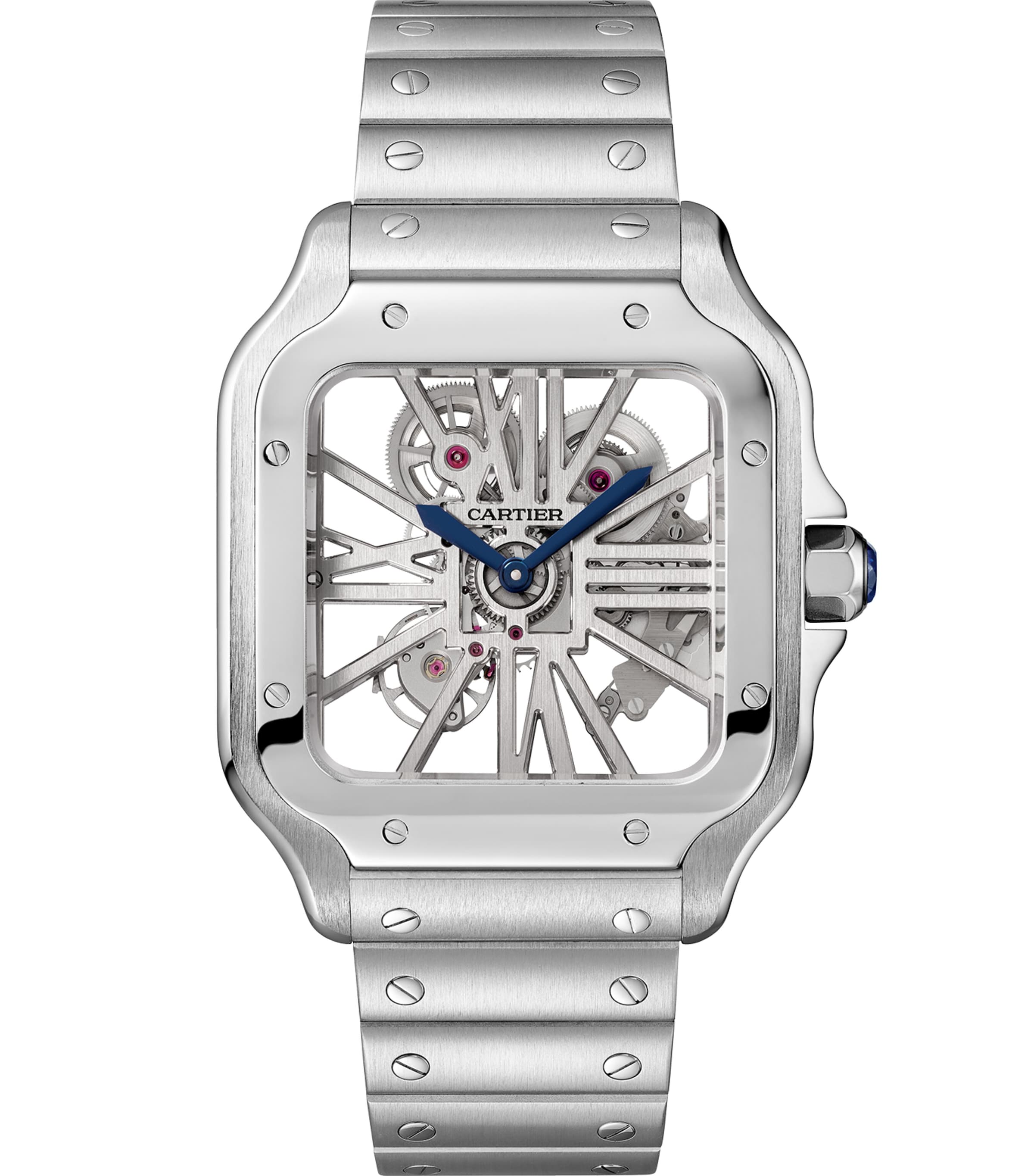 Large Stainless Steel Santos de Cartier Skeleton Watch 40mm