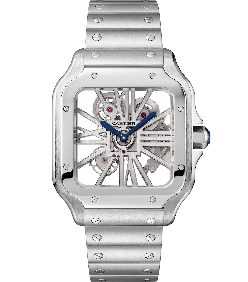 Large Stainless Steel Santos de Cartier Skeleton Watch 40mm