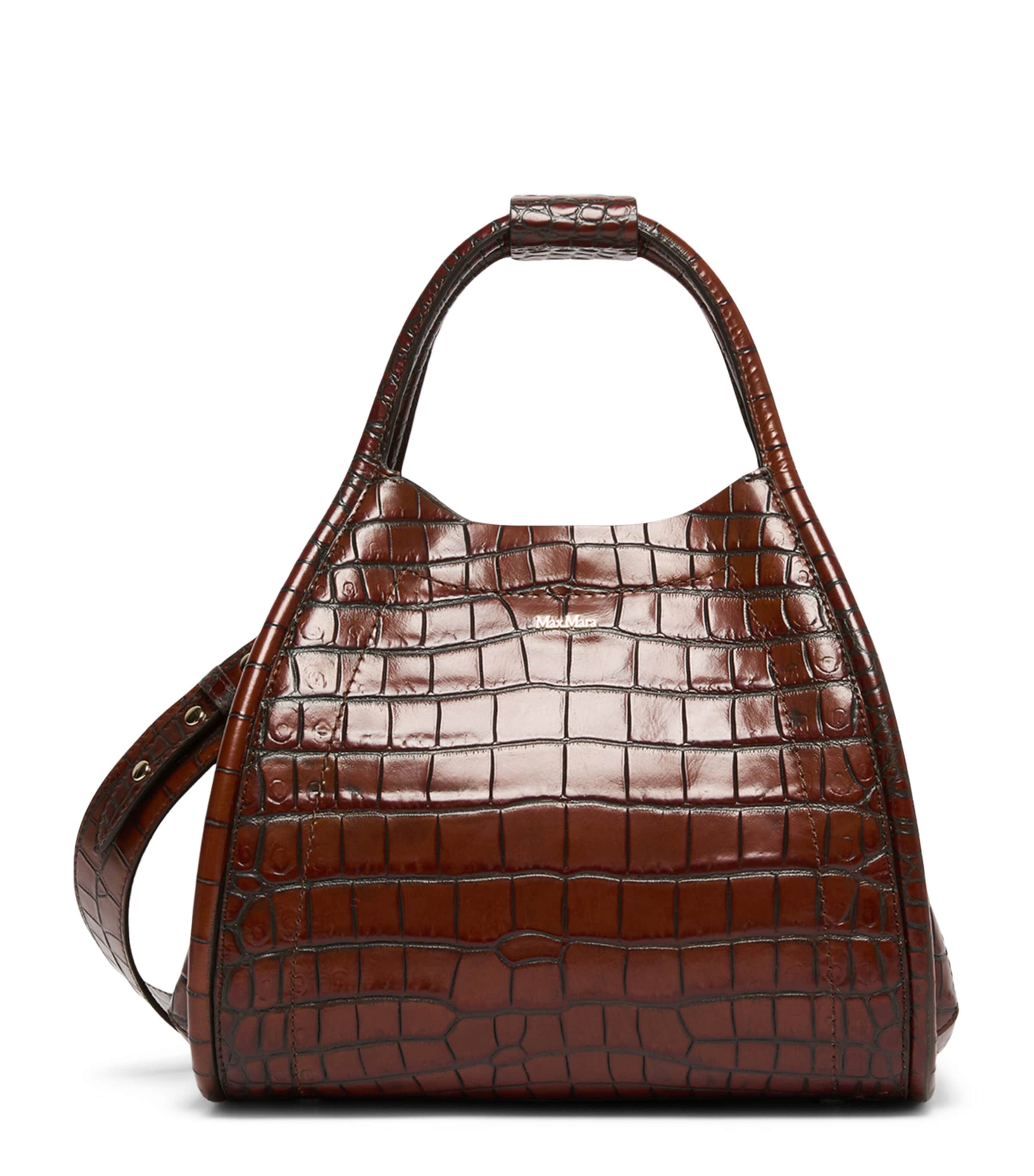 Small Croc-Embossed Leather Marine Top-Handle Bag