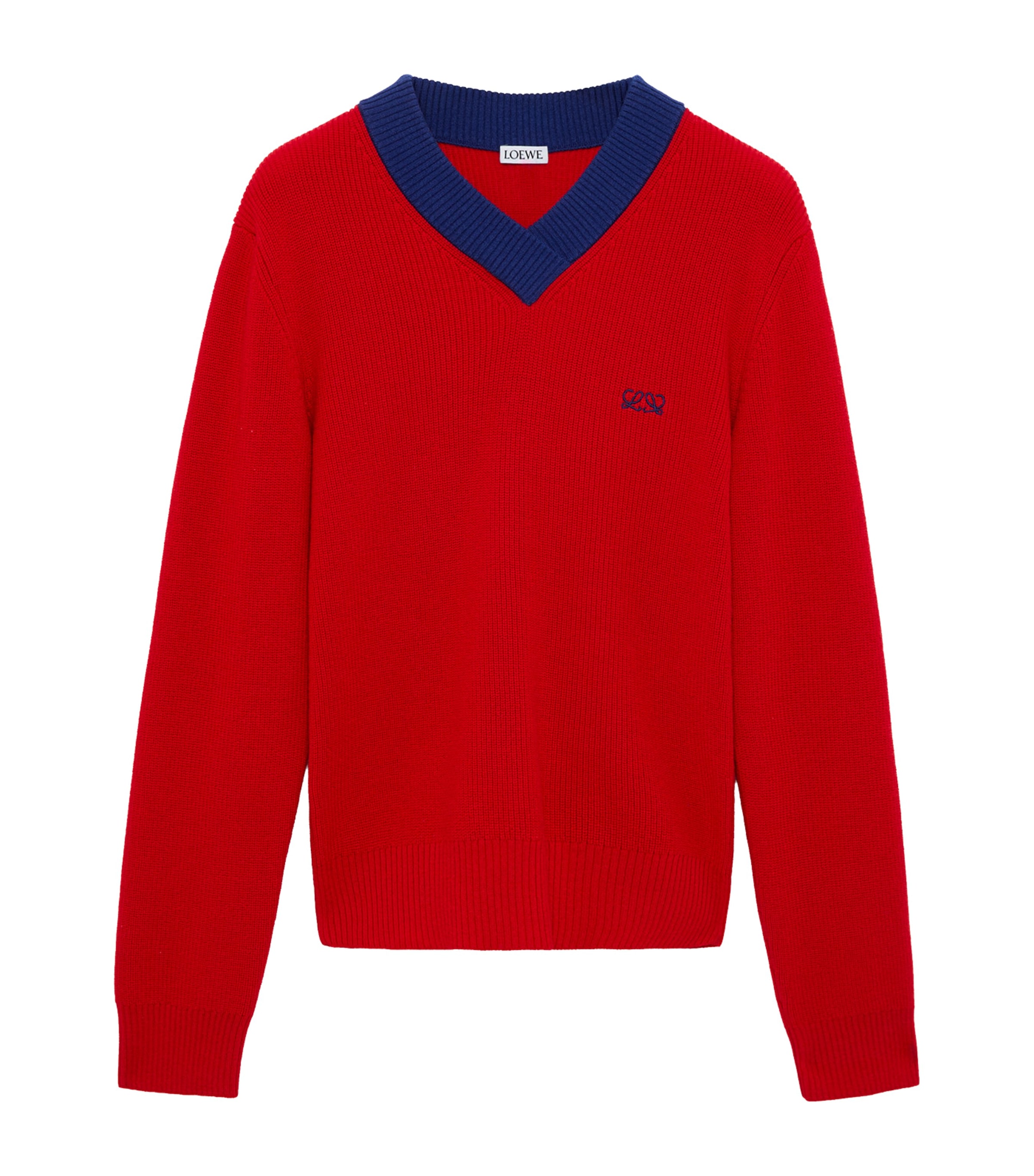 LOEWE Womens Cotton-Wool V-Neck Sweater Red/blue