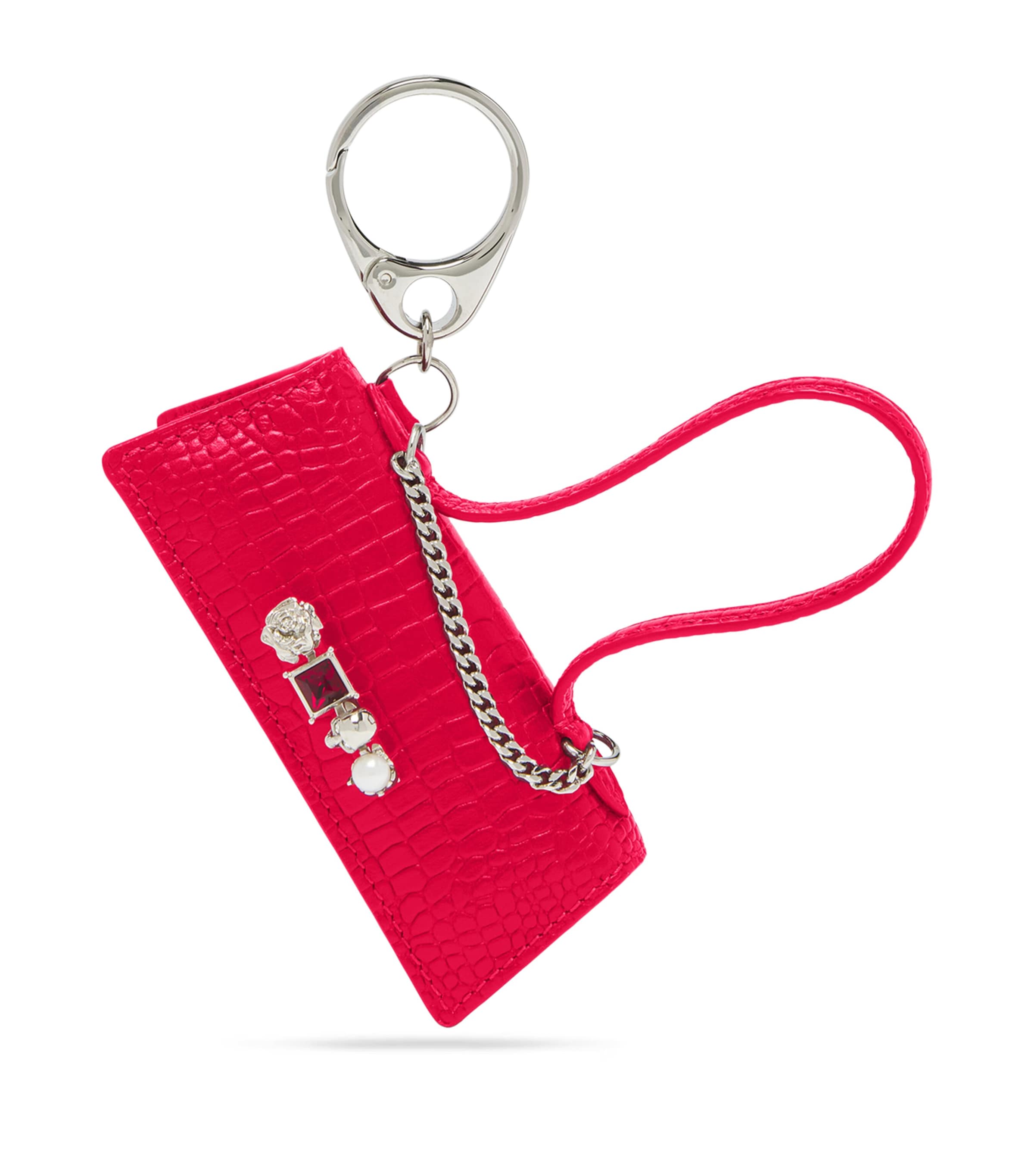 McQueen Croc-Embossed Leather Jewelled Lipstick Case Charm