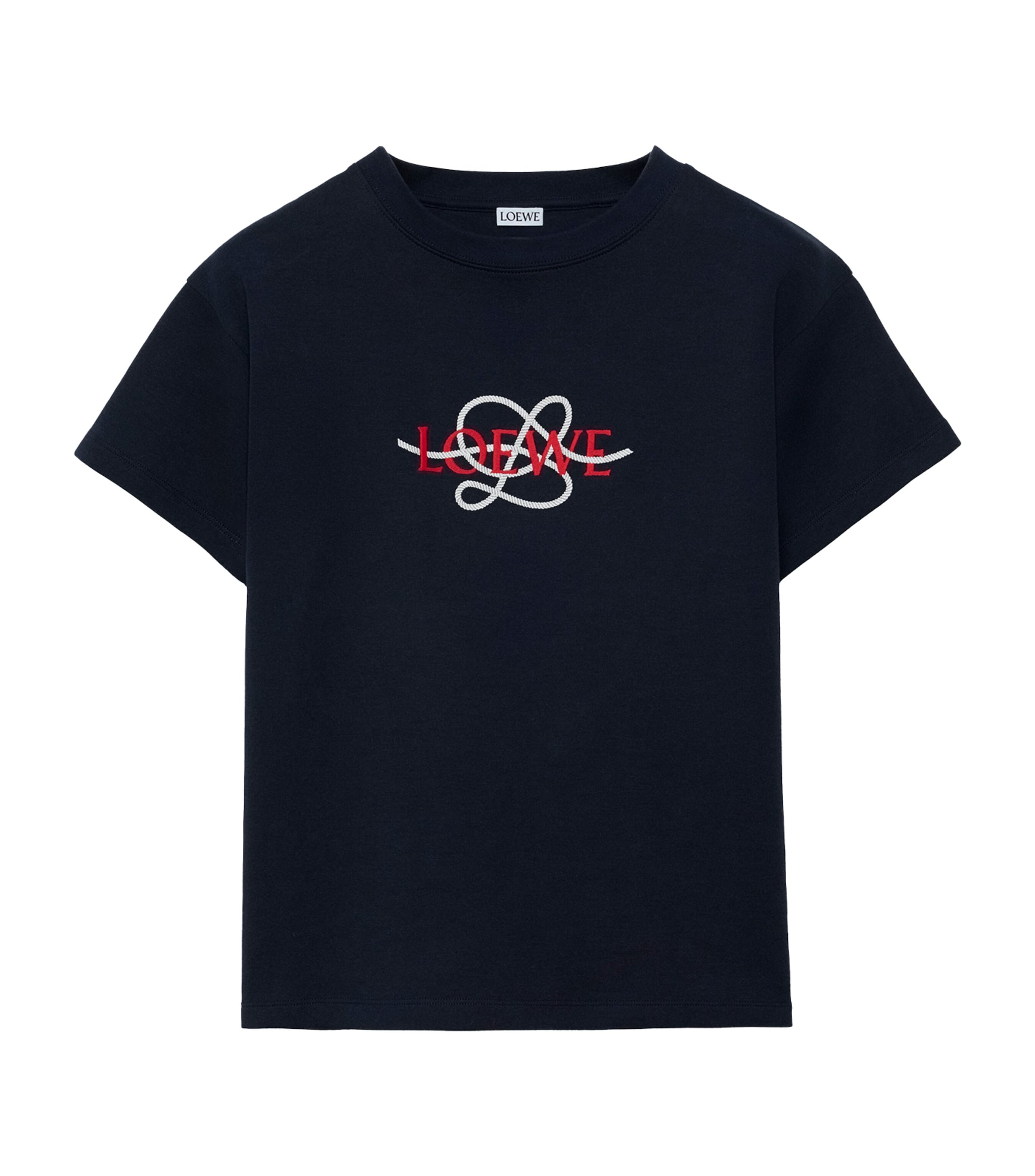LOEWE Womens Embroidered Logo T-Shirt Navy Blue
