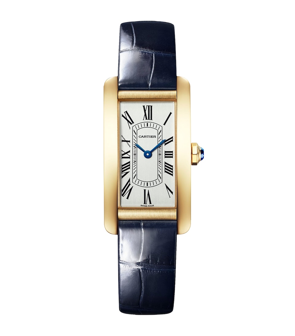 Cartier Small Yellow Gold and Sapphire Tank Américaine Watch 19.4mm Silver