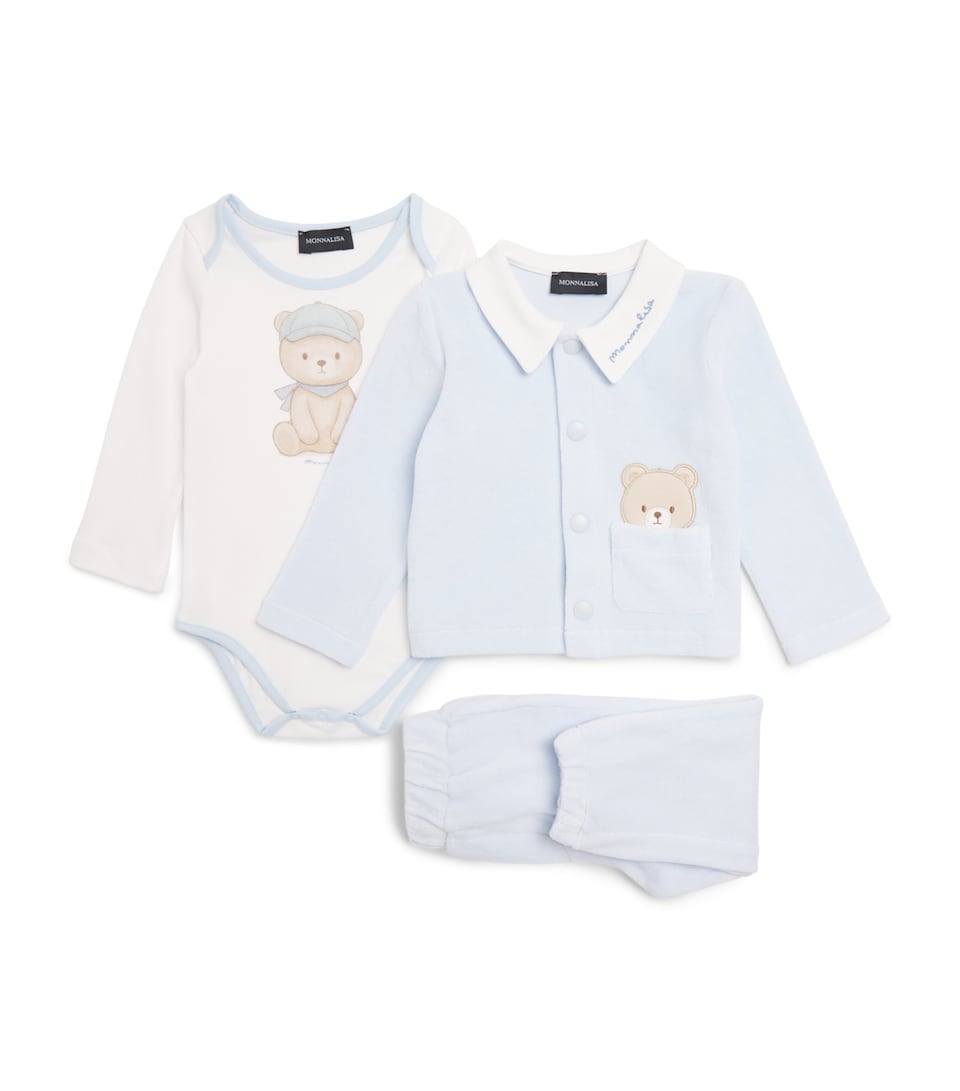 Monnalisa Cotton Bear All-In-One and Pyjama Set (1-18 Months) Panna+nuvola