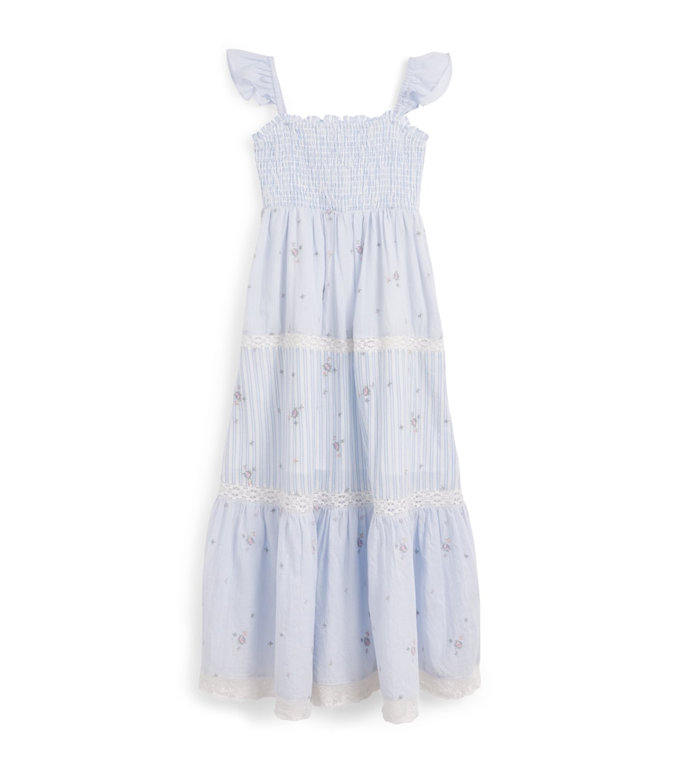 LoveShackFancy Cotton Floral-Embroidered Rhiannon Dress (7-14 Years) Skymtsky Mist