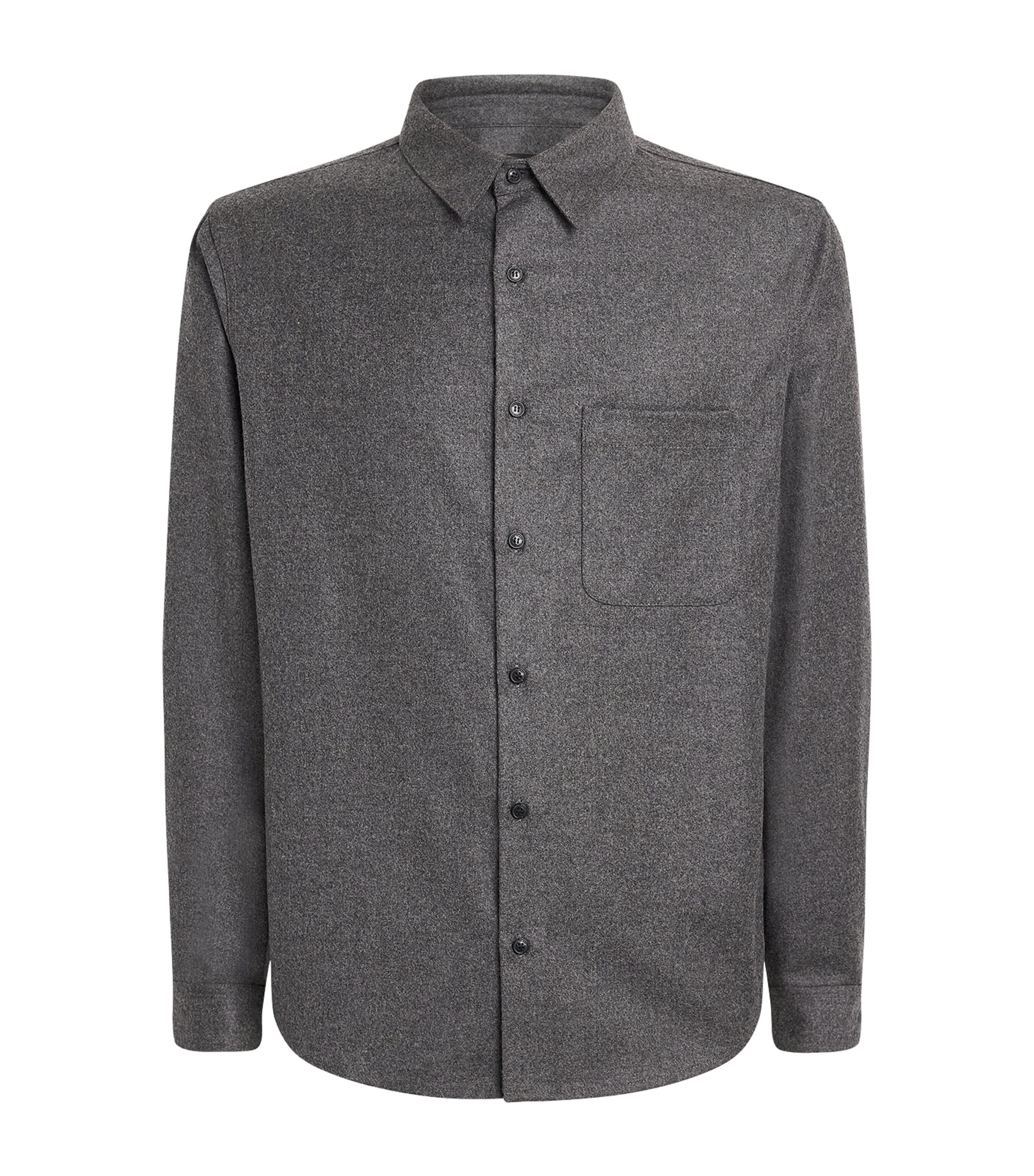 Yves Salomon Mens Wool-Cashmere Flannel Overshirt Anthracite