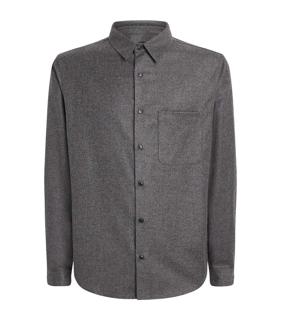 Yves Salomon Mens Wool-Cashmere Flannel Overshirt Anthracite