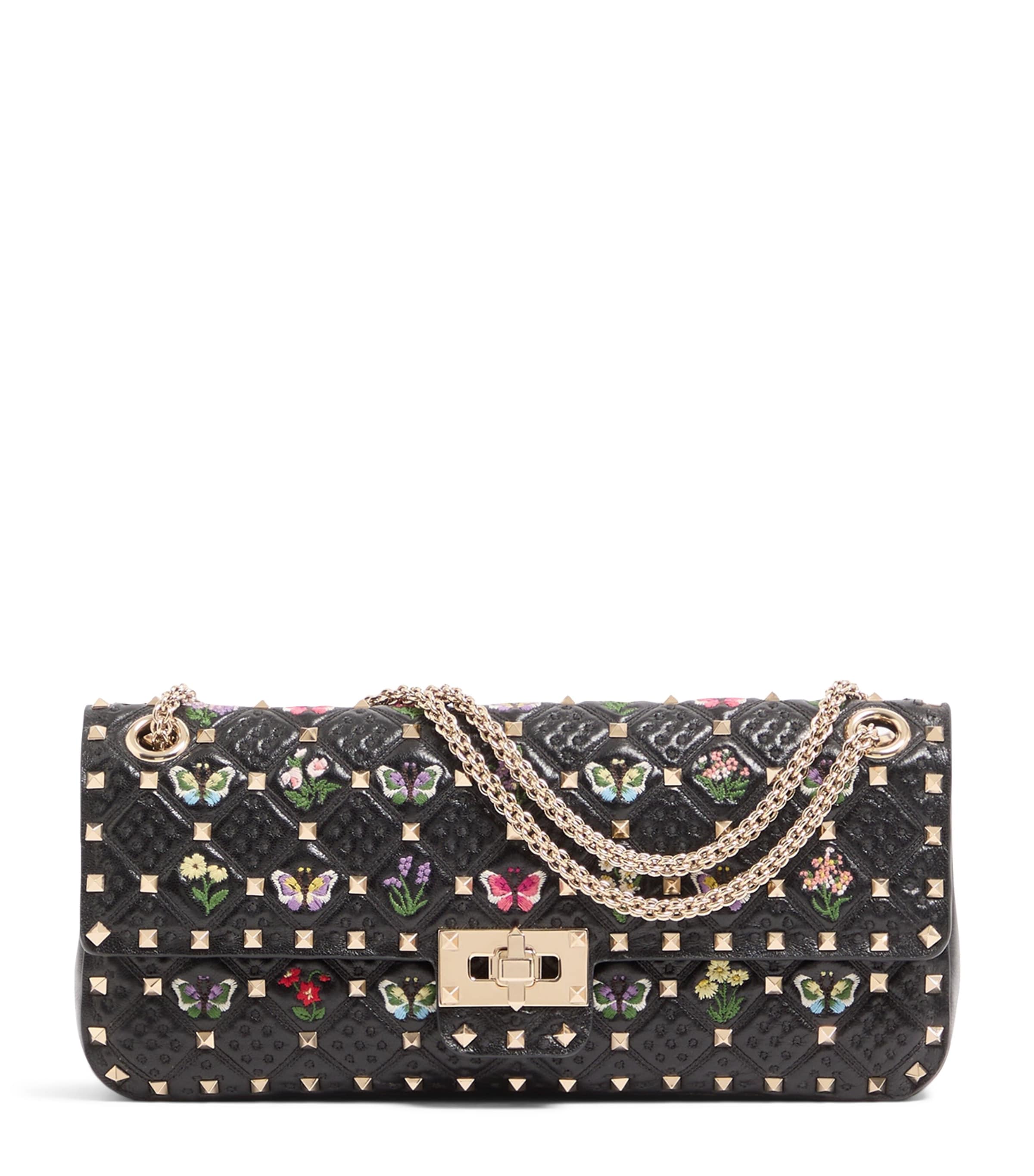 Valentino Garavani Medium Embroidered Rockstud Spike Shoulder Bag
