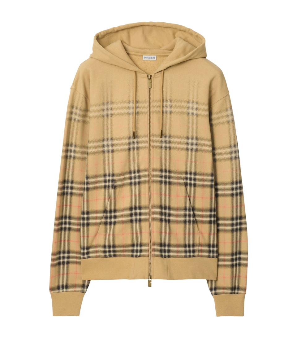 Burberry Mens Cotton Gradient Check Hoodie Sand Ip Check