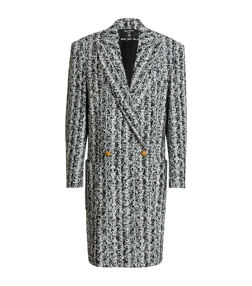 Balmain Womens Tweed Overcoat Eab Noir/blanc