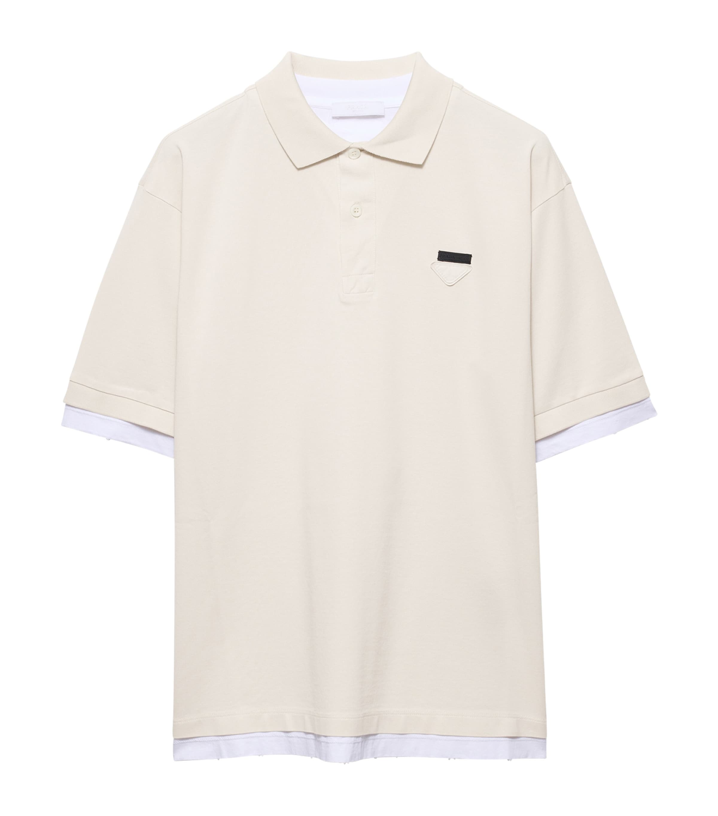 Prada Mens Cotton Layered Polo Shirt Neutral