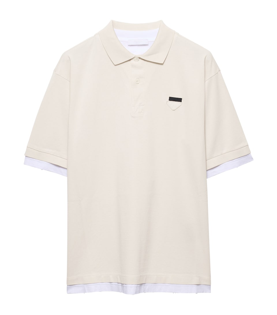 Prada Mens Cotton Layered Polo Shirt Neutral