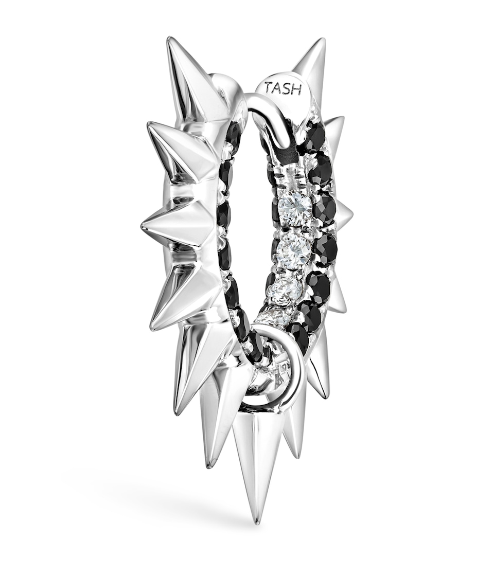 Maria Tash White Gold Black and White Diamond Pavé Metal Mohawk Hoop Earring (8mm) White Gold