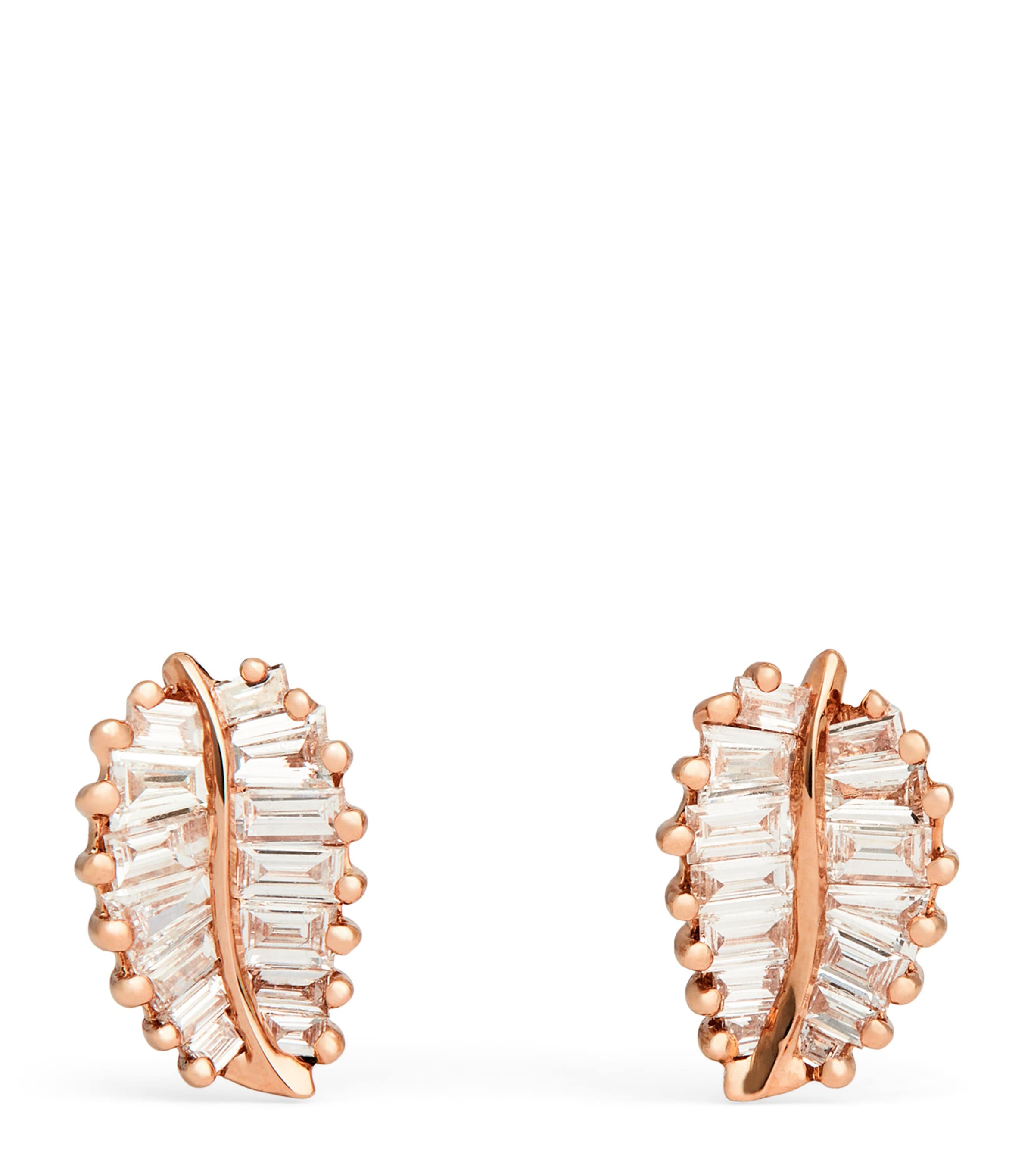 Rose Gold and Diamond Palm Leaf Stud Earrings