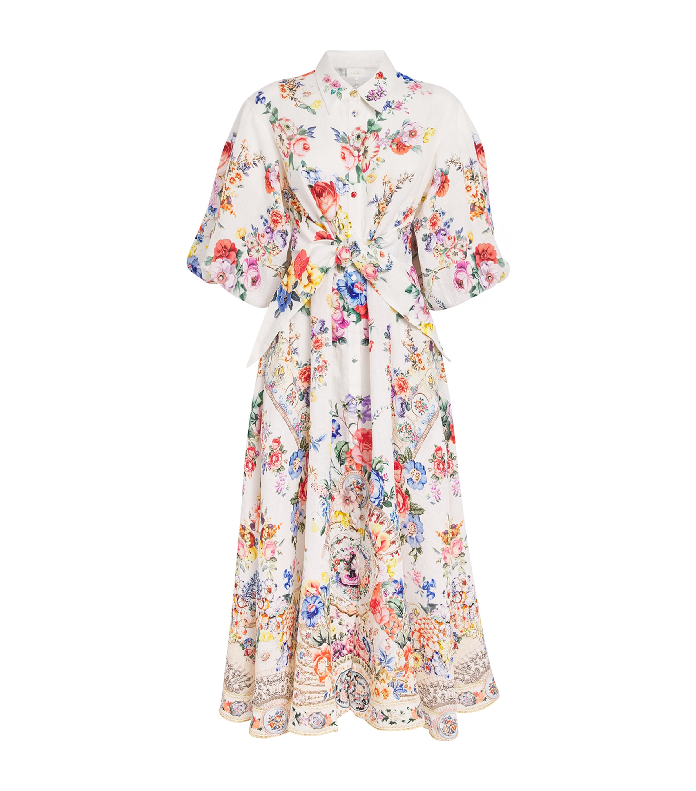 Linen Tie-Waist Midi Shirt Dress