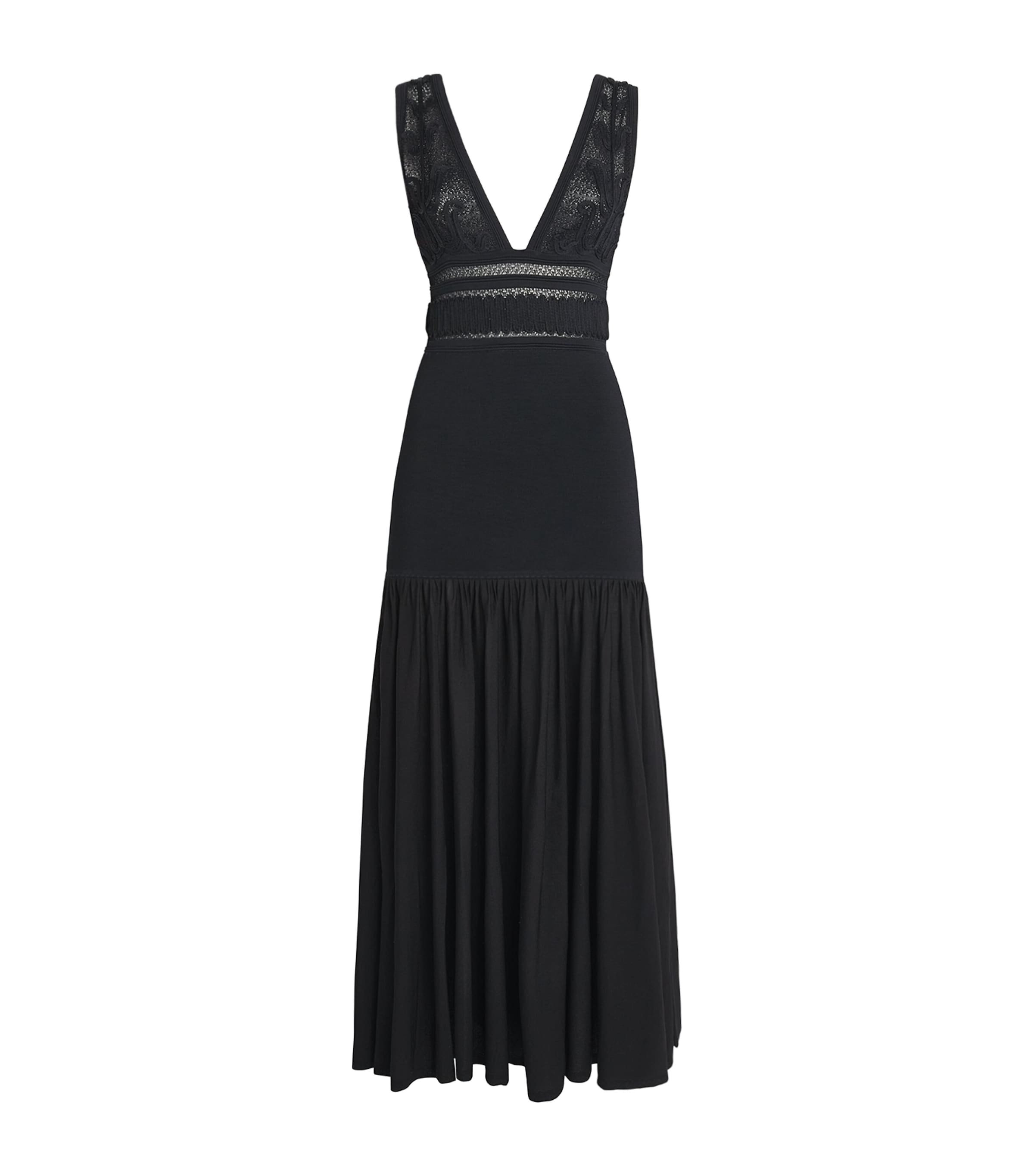 Sandro Paris Womens Knitted V-Neck Maxi Dress Black