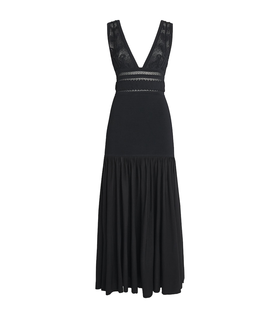 Sandro Paris Womens Knitted V-Neck Maxi Dress Black