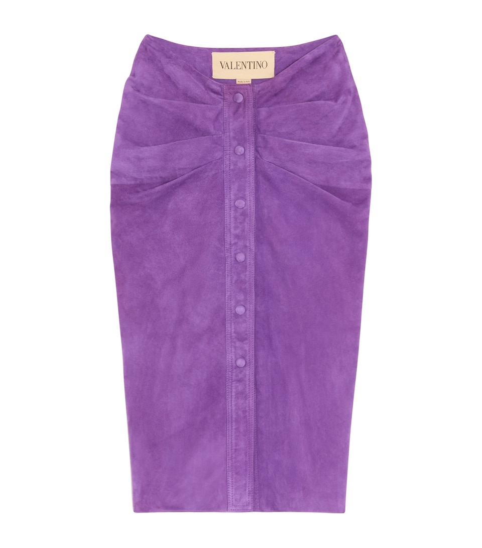 Suede Gathered Midi Skirt