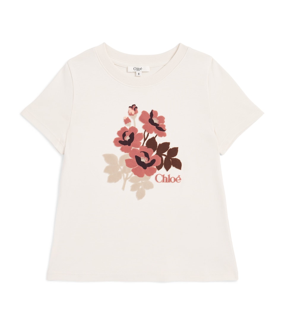 Chloé Kids Flocked Floral T-Shirt (4-14 Years) Ivory