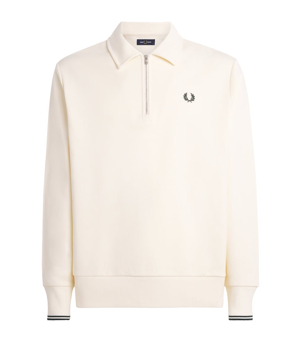 Fred Perry Mens Cotton Half-Zip Sweatshirt Ecru